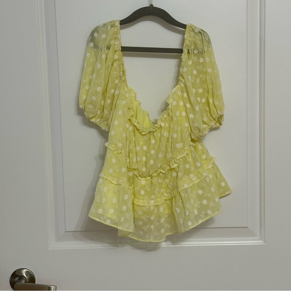 VICI Collection - Olia baby yellow puff sleeve off the shoulder top Size SM Wom - Picture 9 of 9